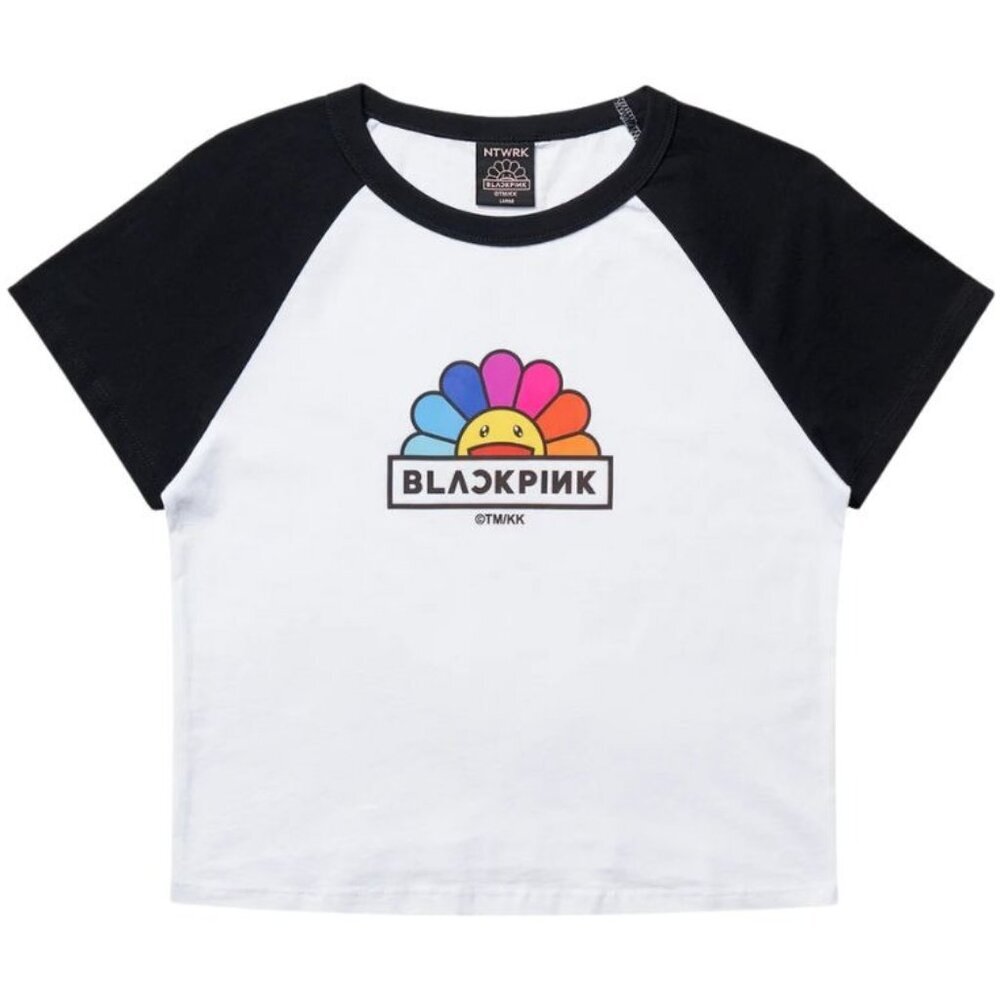 Takashi Murakami X BLACKPINK Rainbow Flower T-Shirt White-Black (Cropped) Size M